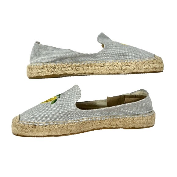 Soludos Size 8.5 Lemon Embroidered Espadrille Summer Smoking Slipper Denim Shoe - Picture 4 of 10